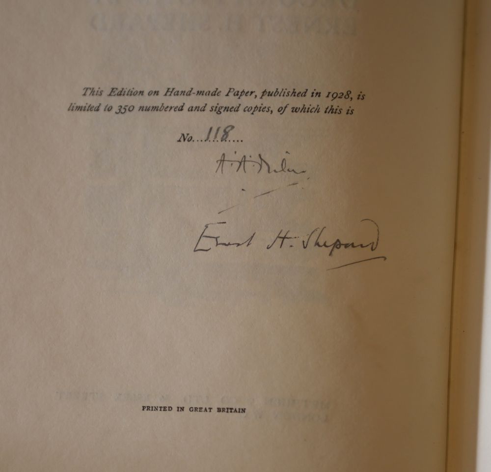 Milne, Alan Alexander - The House at Pooh corner, 1st edition, qto, one of 350 large paper copies, illustrated by Ernest H. Shepard, ha